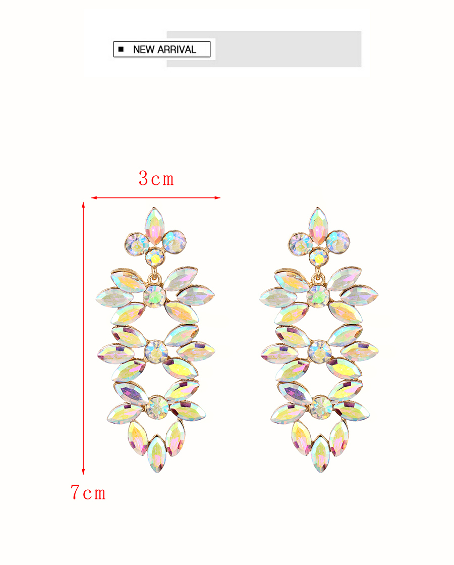 Fashion Ab Color Alloy Diamond Water Drop Flower Stud Earrings,Stud Earrings