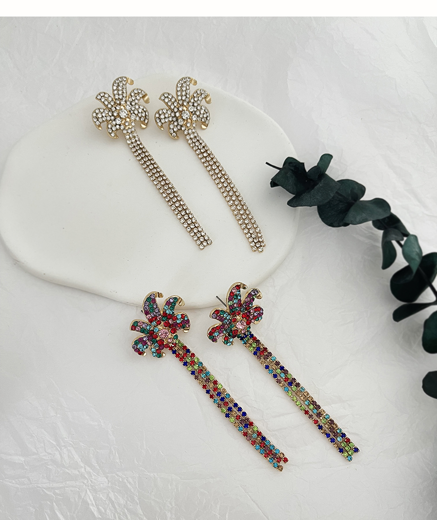Fashion Gold Alloy Diamond Flower Tassel Earrings,Drop Earrings