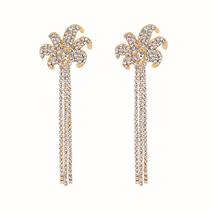 Fashion Gold Alloy Diamond Flower Tassel Earrings,Drop Earrings
