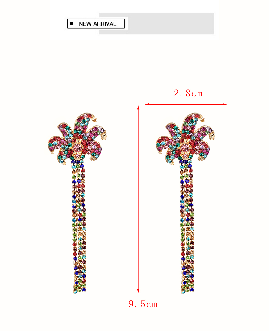Fashion Color Alloy Diamond Flower Tassel Earrings,Drop Earrings