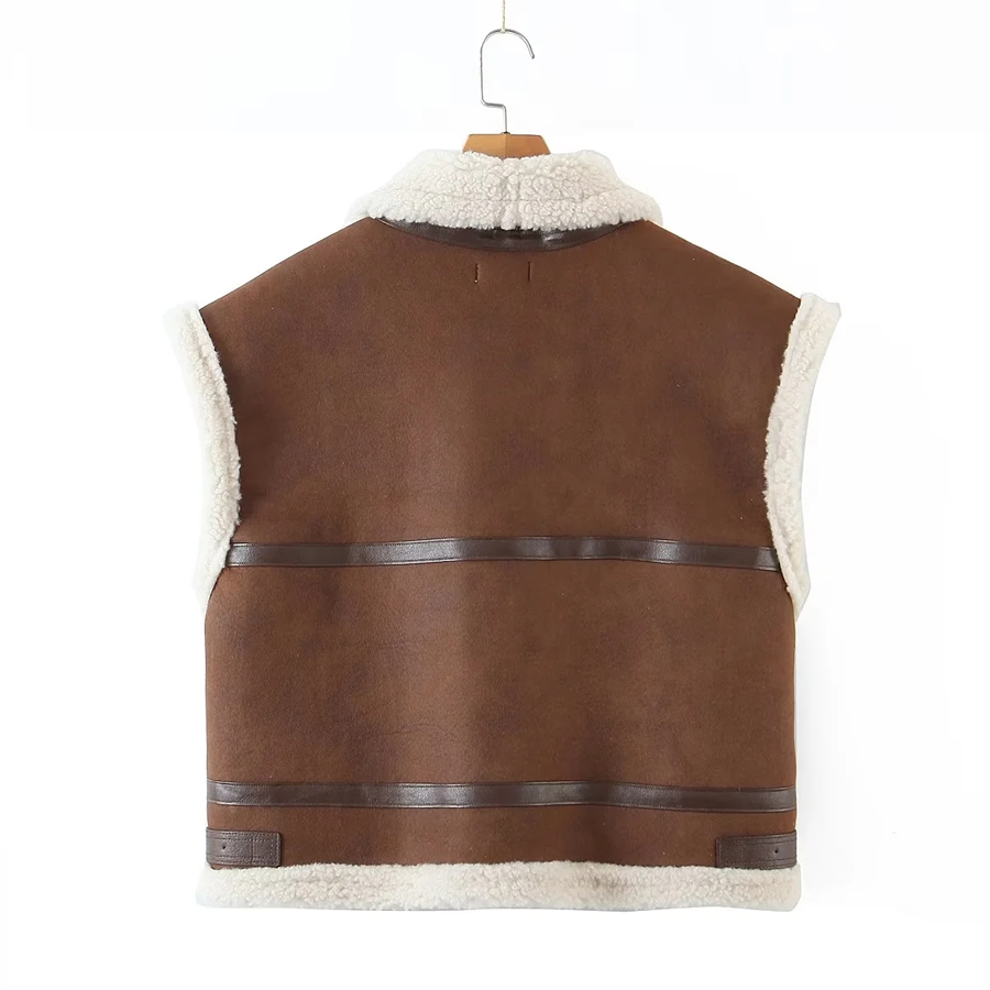 Fashion Brown Suede Lambskin Lapel Zip Jacket,Coat-Jacket