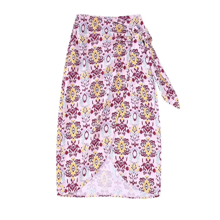 Fashion Pink Woven Print Knotted Skirt,Skirts