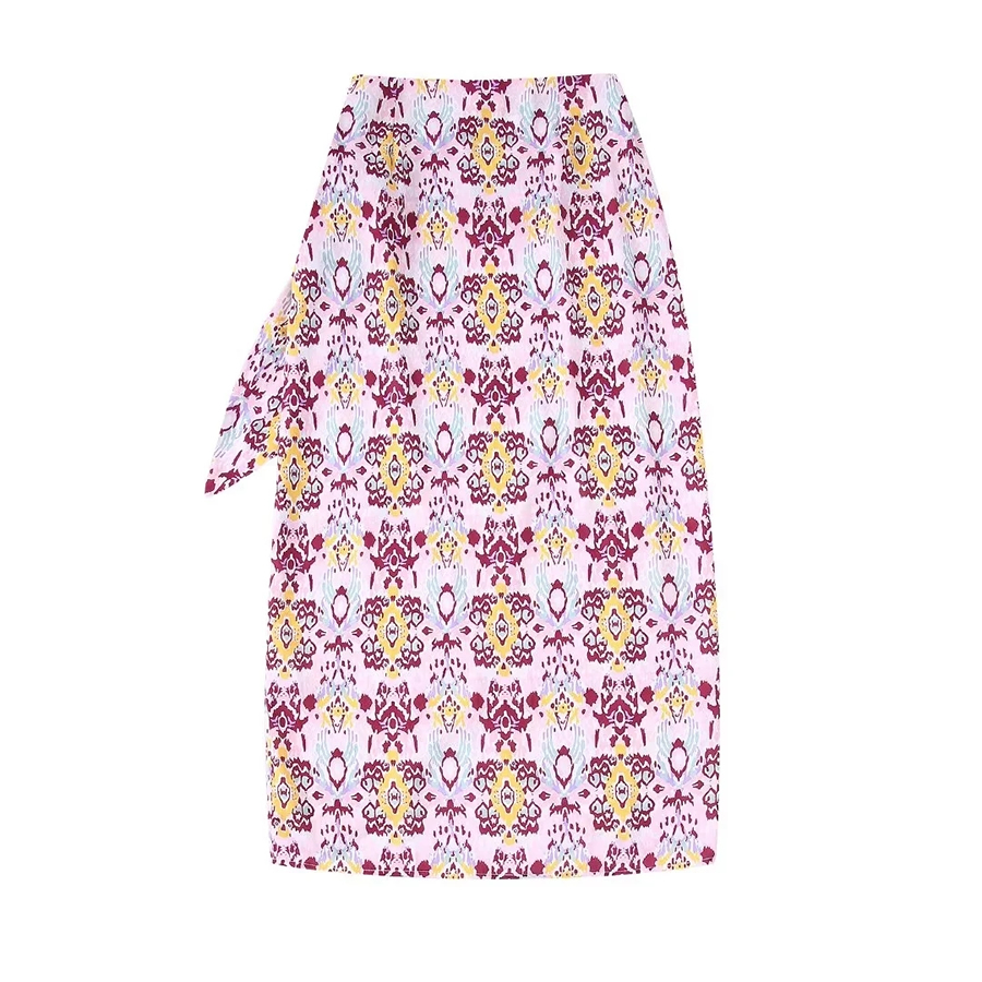 Fashion Pink Woven Print Knotted Skirt,Skirts