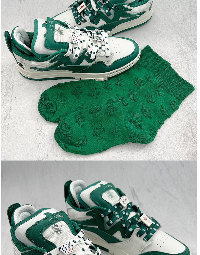 Fashion A Pair Of One-size-fits-all Shoelaces With Green Characters On White Polyester White Bottom Green Word Fa Cai Shoelaces,Slippers