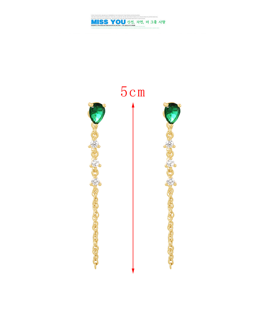 Fashion Green Bronze Zirconium Drop Panel Chain Drop Earrings,Earrings