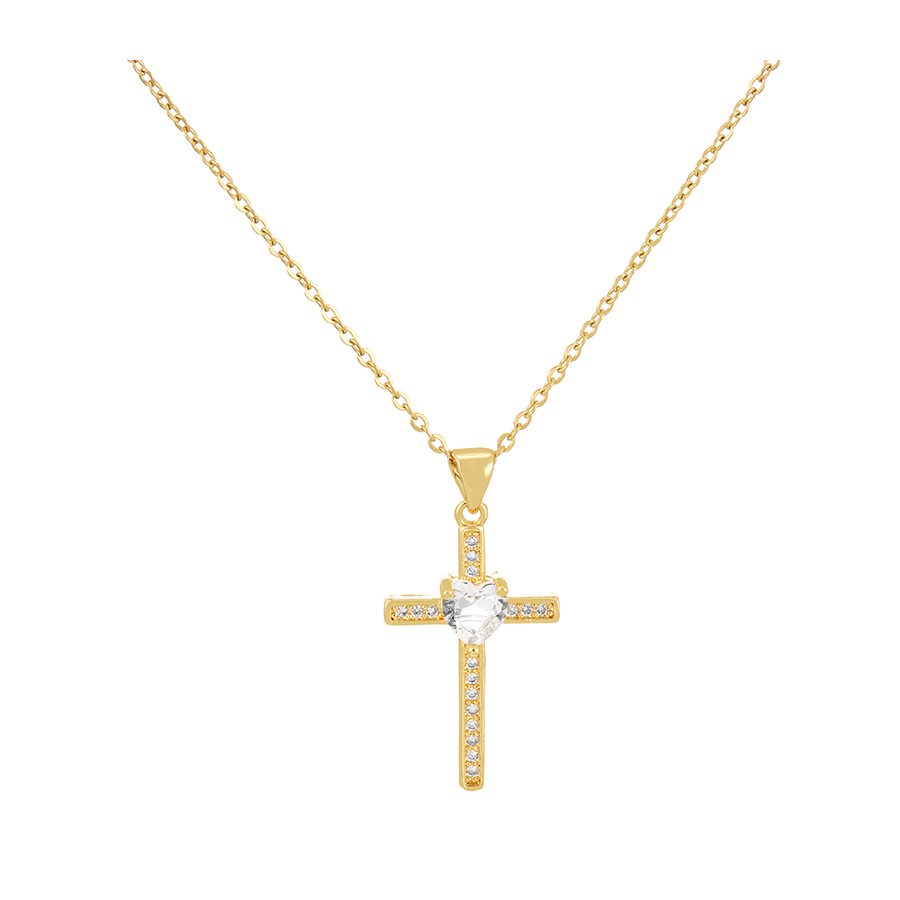 Fashion White Bronze Zirconium Cross Heart Necklace,Necklaces