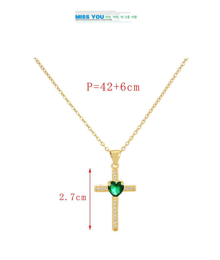 Fashion Green Bronze Zirconium Cross Heart Necklace,Necklaces