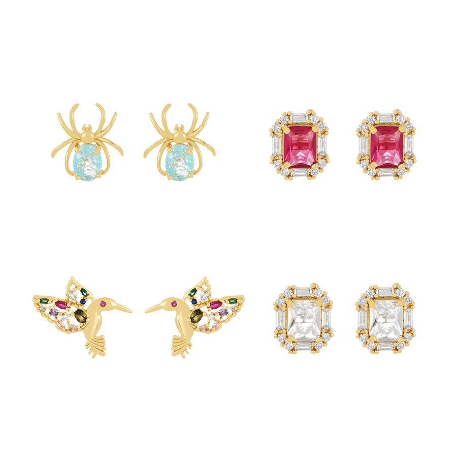 Fashion Gold Copper Zirconium Spider Stud Earrings,Earrings