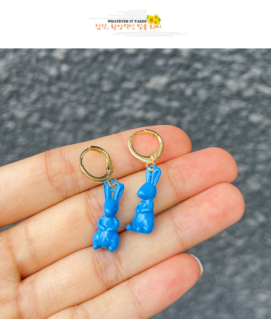 Fashion Blue Copper Drop Oil Bunny Earrings,Earrings