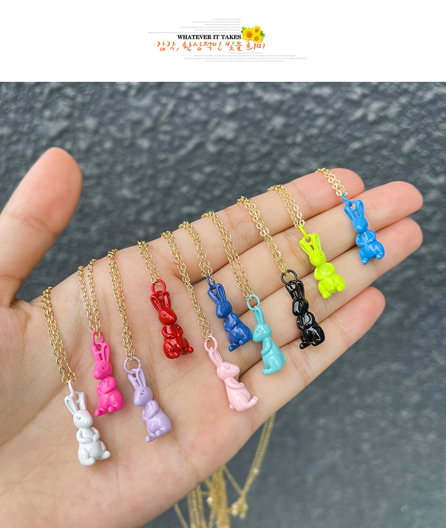 Fashion Pink Copper Drop Oil Rabbit Pendant Necklace,Necklaces