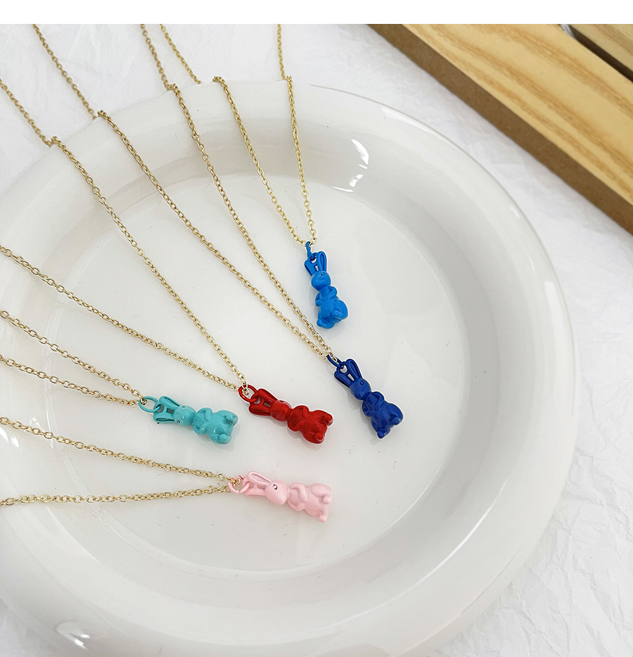 Fashion Navy Blue Copper Drop Oil Rabbit Pendant Necklace,Necklaces