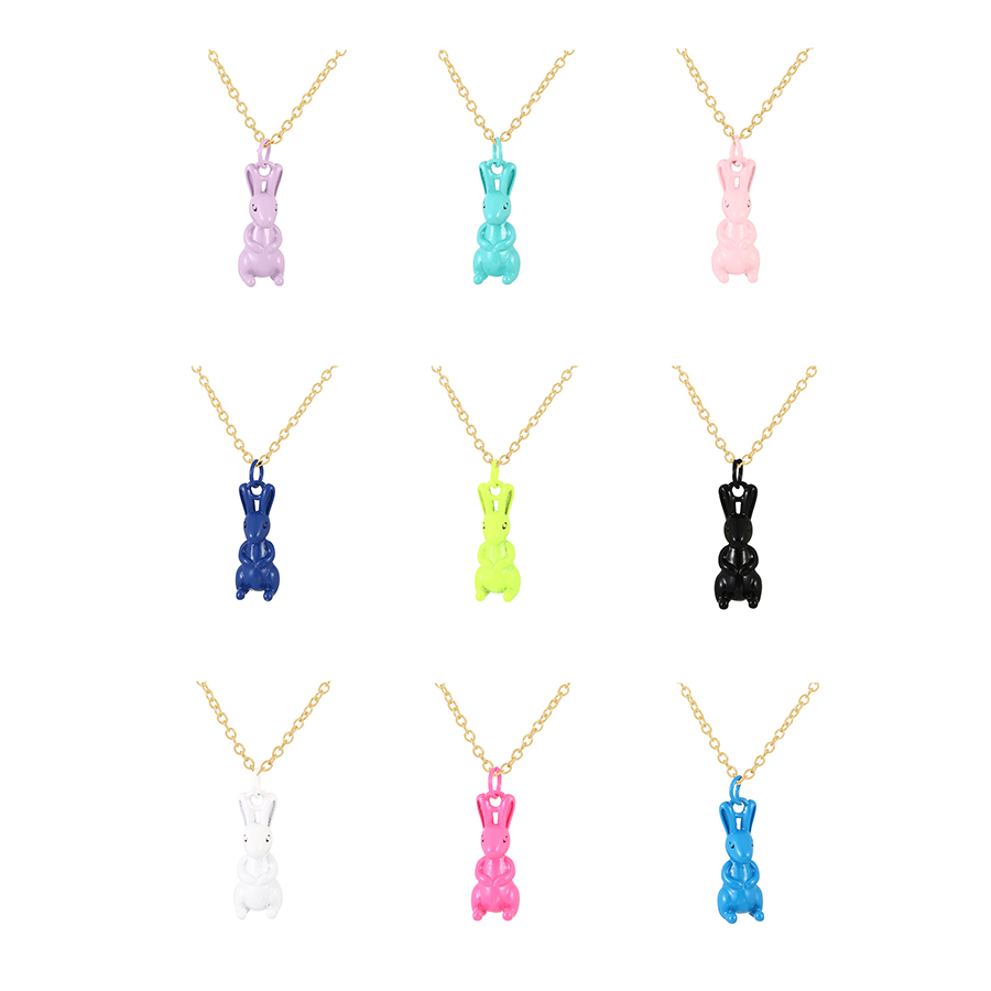 Fashion Lake Blue Copper Drop Oil Rabbit Pendant Necklace,Necklaces