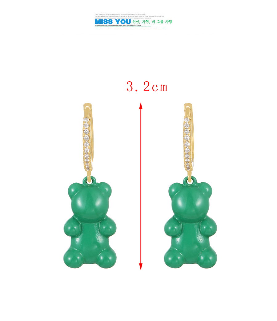 Fashion Green Copper inlaid zirconium oil drop bear earrings,Earrings