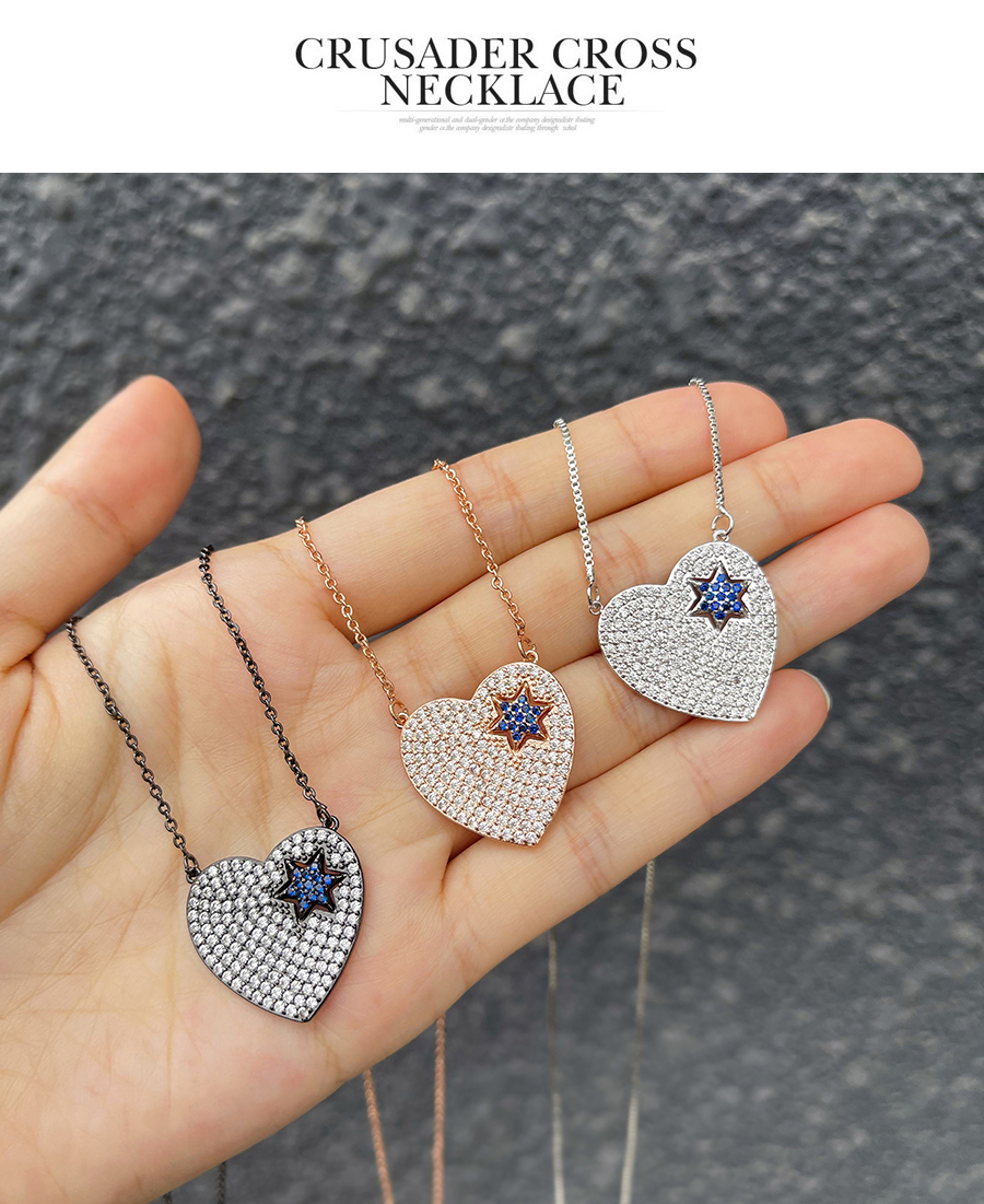 Fashion Black Bronze Zirconium Heart Star Pendant Necklace,Necklaces