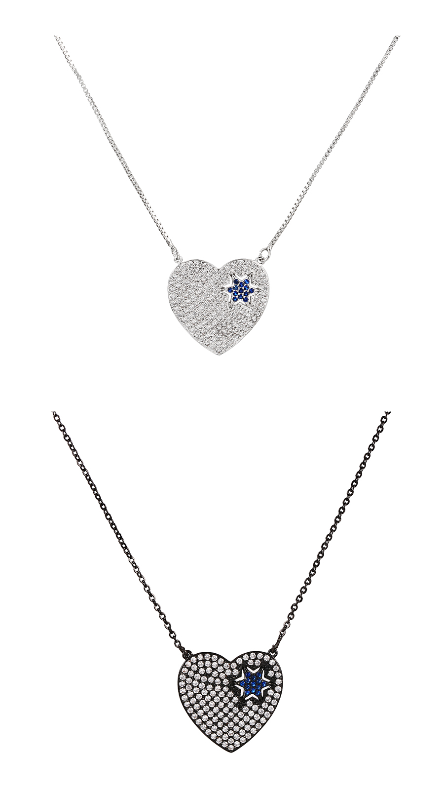 Fashion Silver Bronze Zirconium Heart Star Pendant Necklace,Necklaces