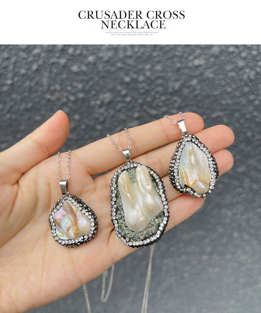 Fashion Silver-3 Brass And Diamond Resin Irregular Shell Pendant Necklace,Necklaces