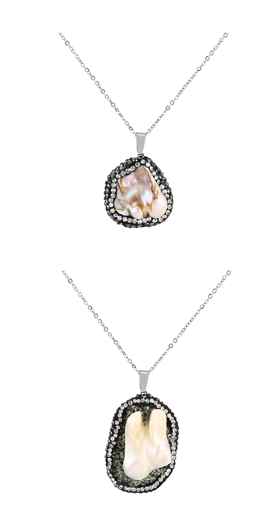 Fashion Silver-2 Brass And Diamond Resin Irregular Shell Pendant Necklace,Necklaces