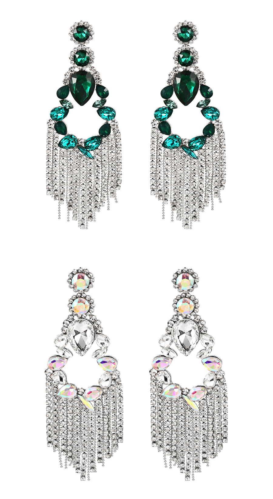 Fashion Ab Color Alloy Diamond Waterdrop Tassel Stud Earrings,Stud Earrings