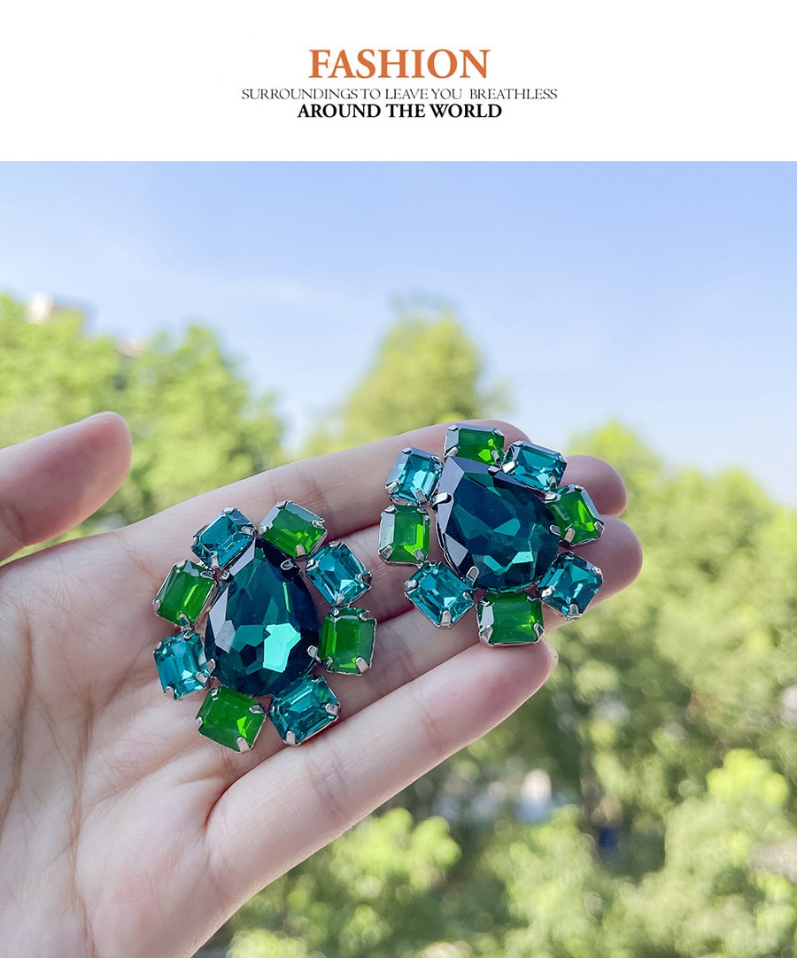 Fashion Green Alloy Diamond Geometric Stud Earrings,Stud Earrings