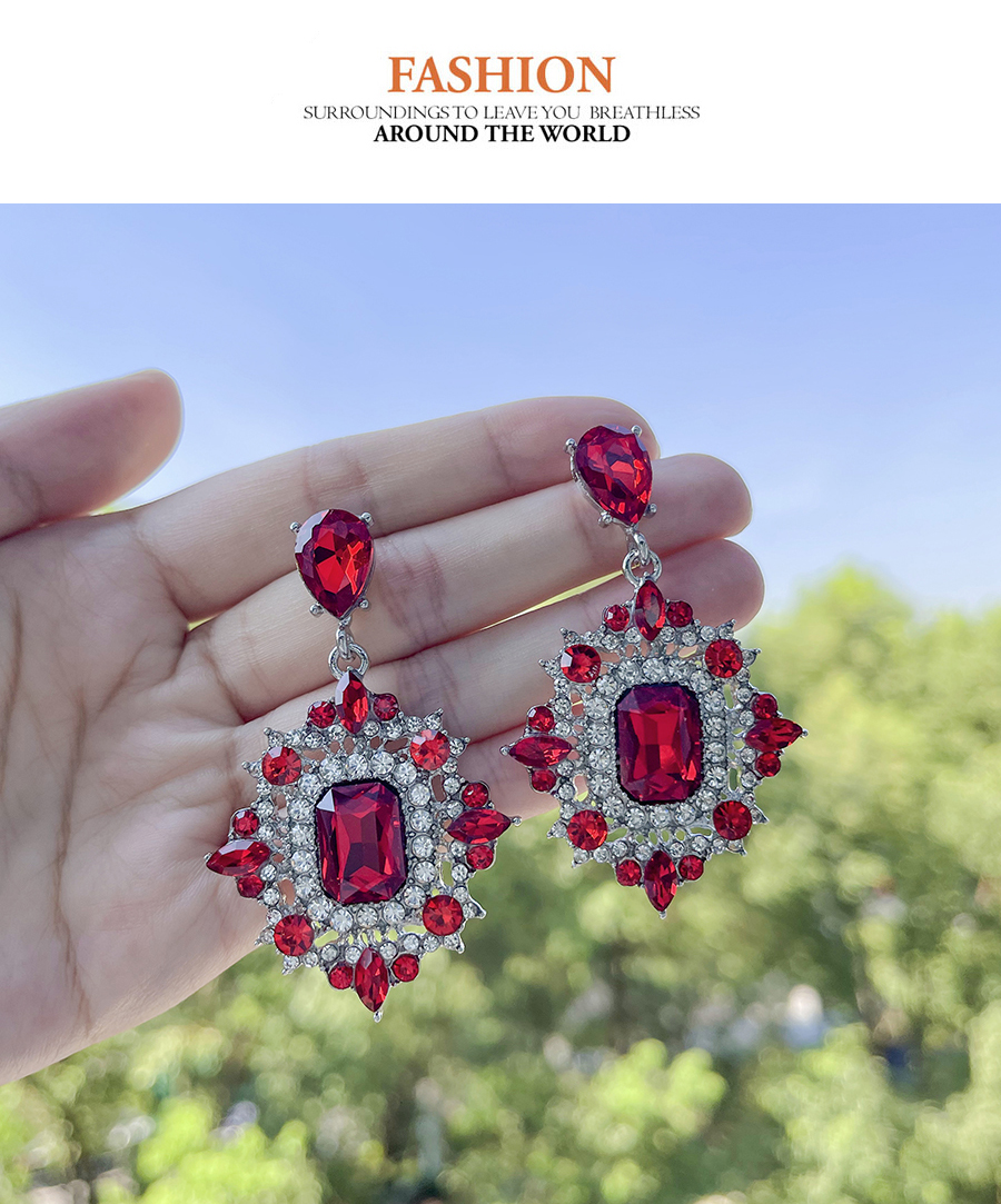 Fashion Red Alloy Diamond Geometric Stud Earrings,Stud Earrings