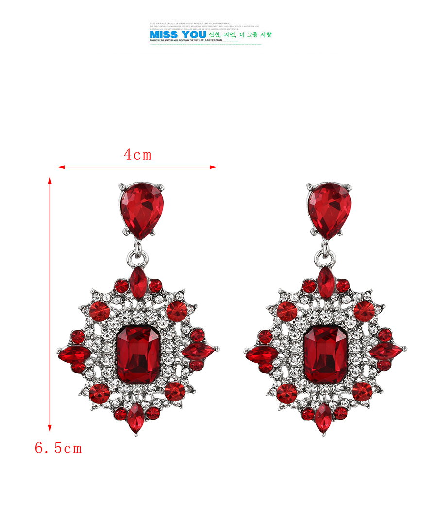 Fashion Red Alloy Diamond Geometric Stud Earrings,Stud Earrings