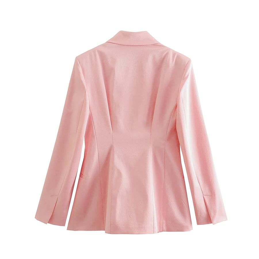Fashion Pink Satin Lapel Pocket Blazer,Coat-Jacket
