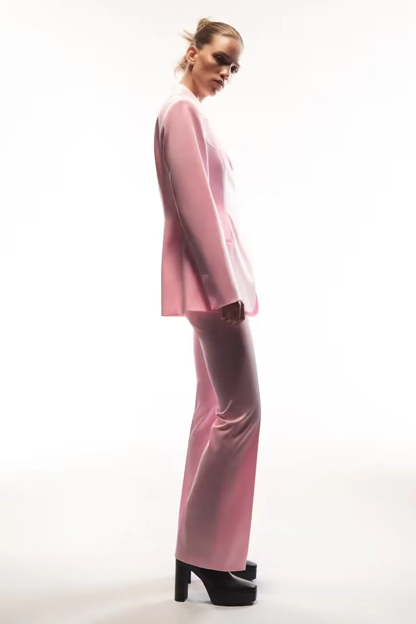 Fashion Pink Silk-satin Flared Pants,Pants