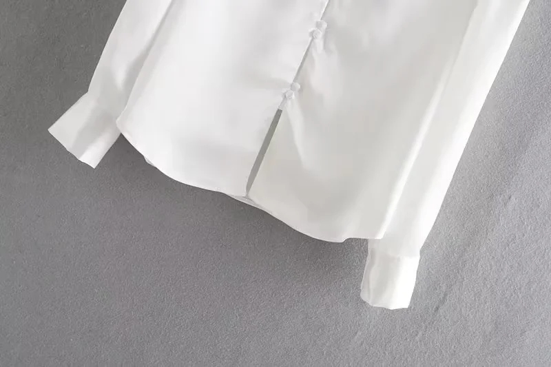 Fashion White Buttoned V-neck Satin Shirt,Blouses