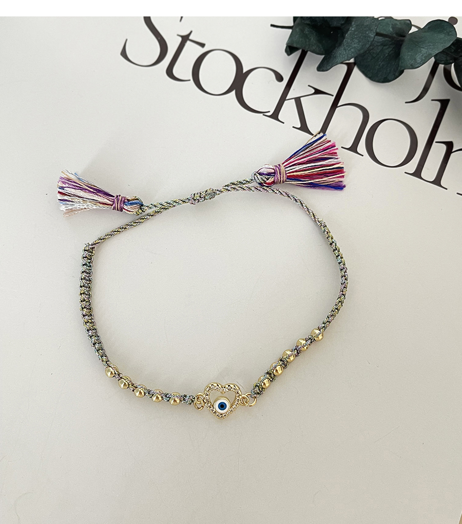 Fashion Navy Blue Bronze Zirconium Eye Heart Braided Bracelet,Bracelets