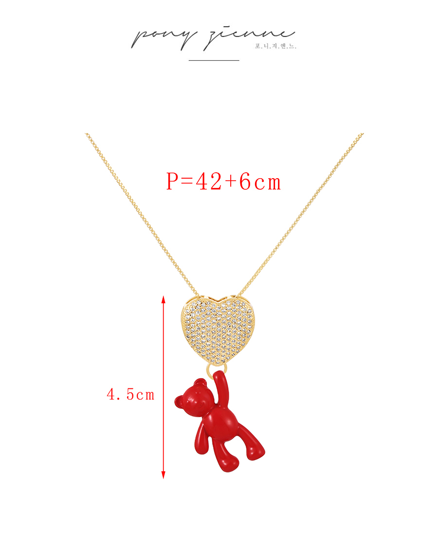 Fashion Fluorescent Yellow Bronze Zirconium Heart Bear Pendant Necklace,Necklaces