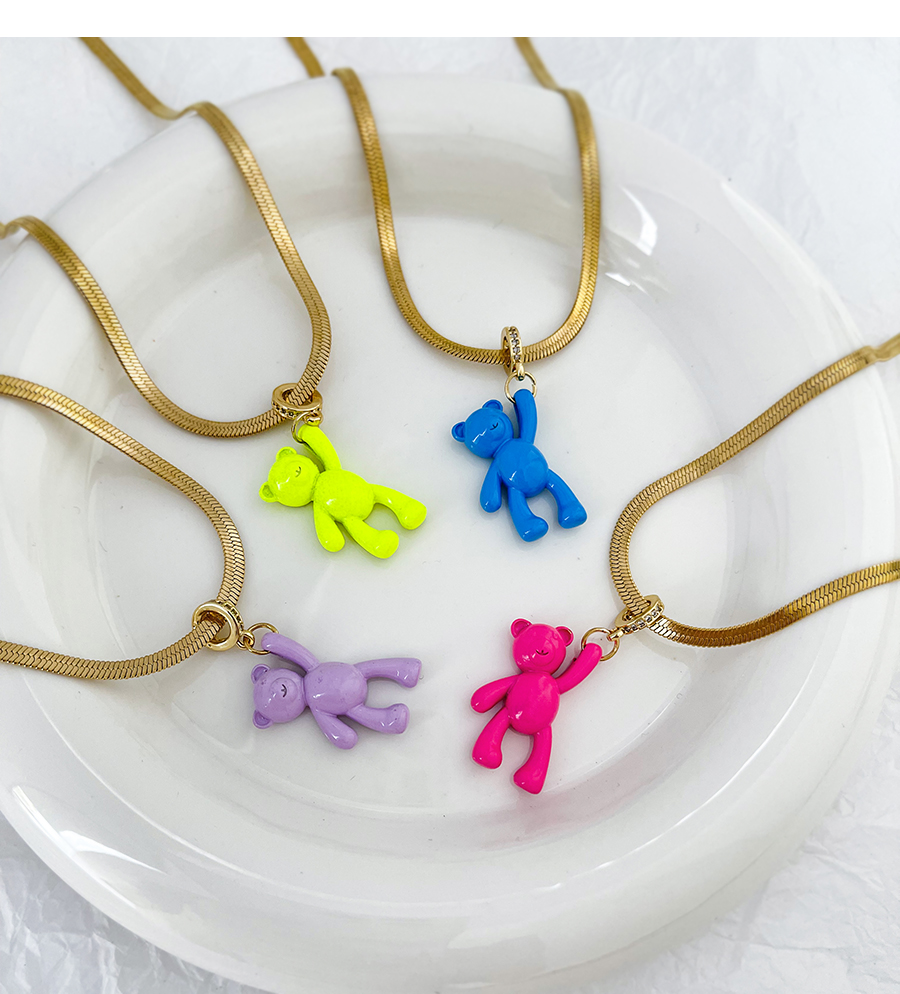Fashion Light Pink Titanium Bear Pendant Snake Necklace,Necklaces