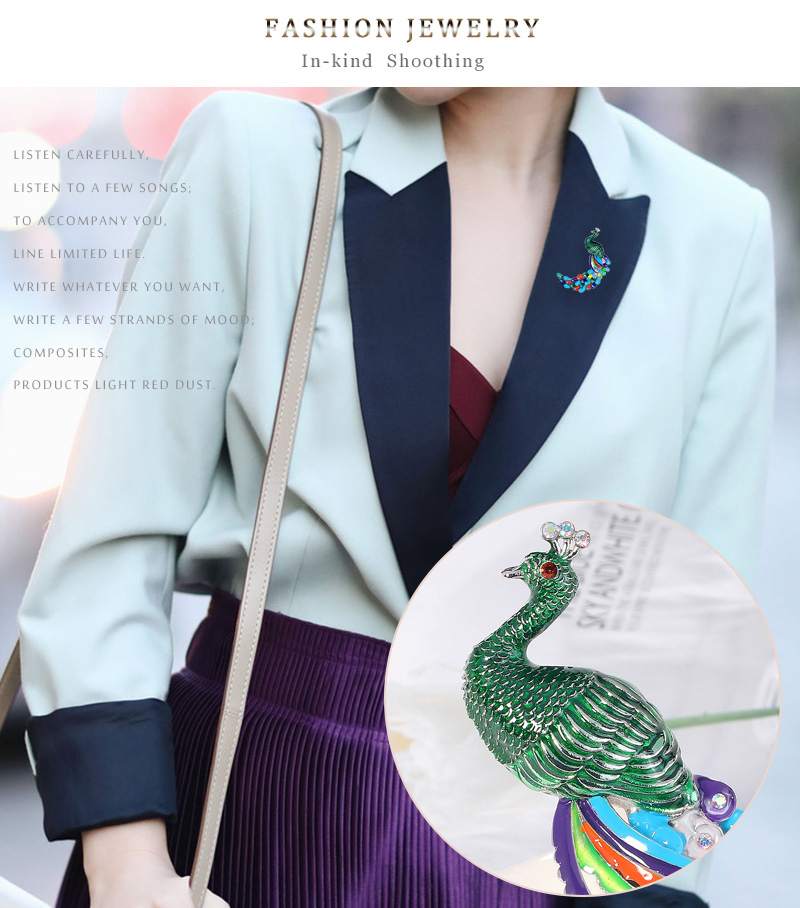 Fashion Green Alloy Geometric Peacock Brooch,Korean Brooches