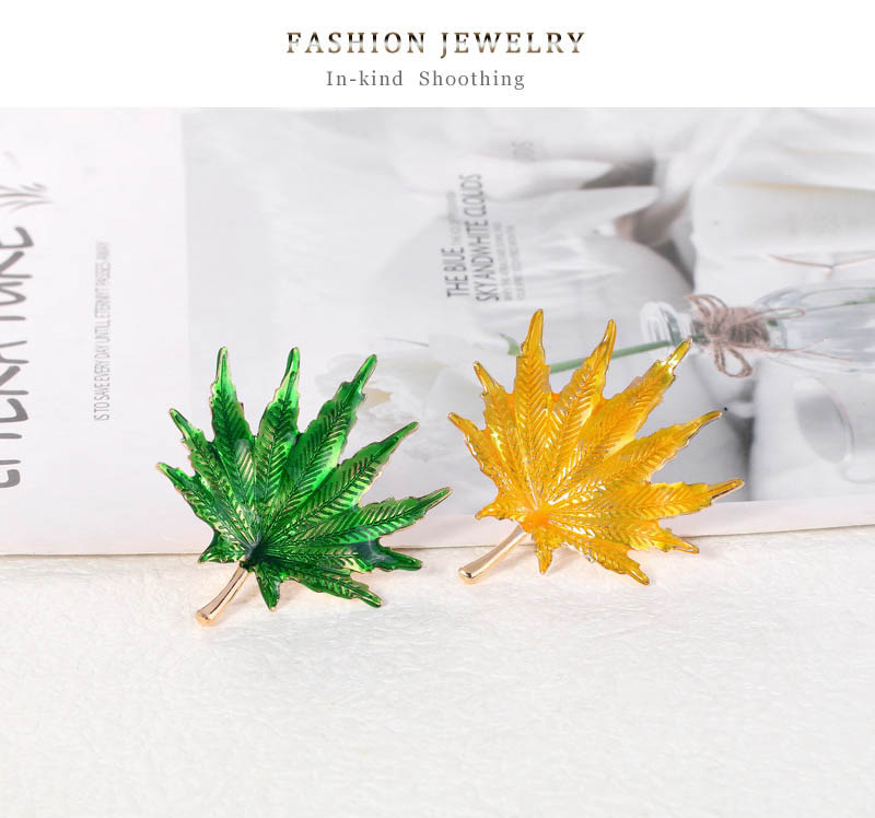 Fashion Yellow Alloy Geometric Maple Leaf Brooch,Korean Brooches