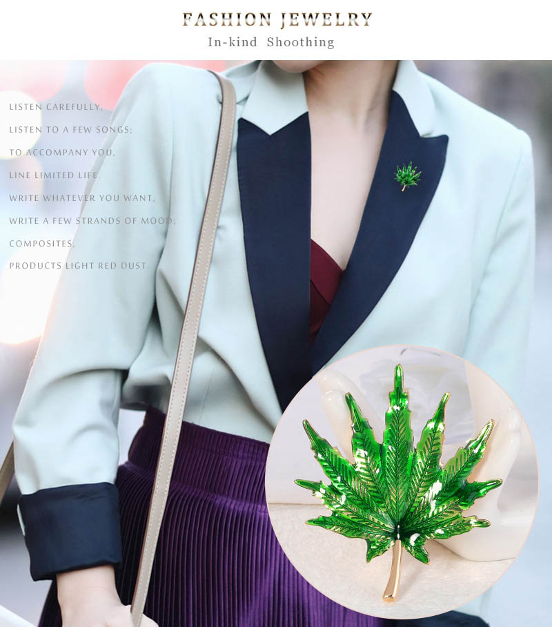 Fashion Green Alloy Geometric Maple Leaf Brooch,Korean Brooches