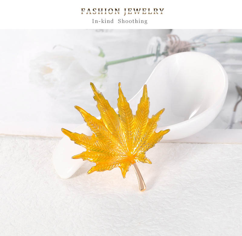Fashion Yellow Alloy Geometric Maple Leaf Brooch,Korean Brooches