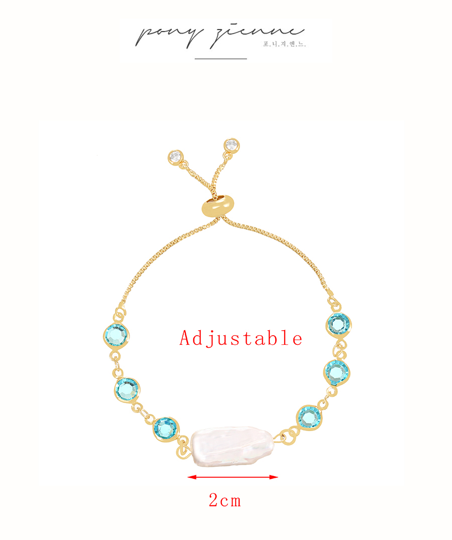 Fashion Blue Copper Zircon Geometric Pearl Bracelet,Bracelets