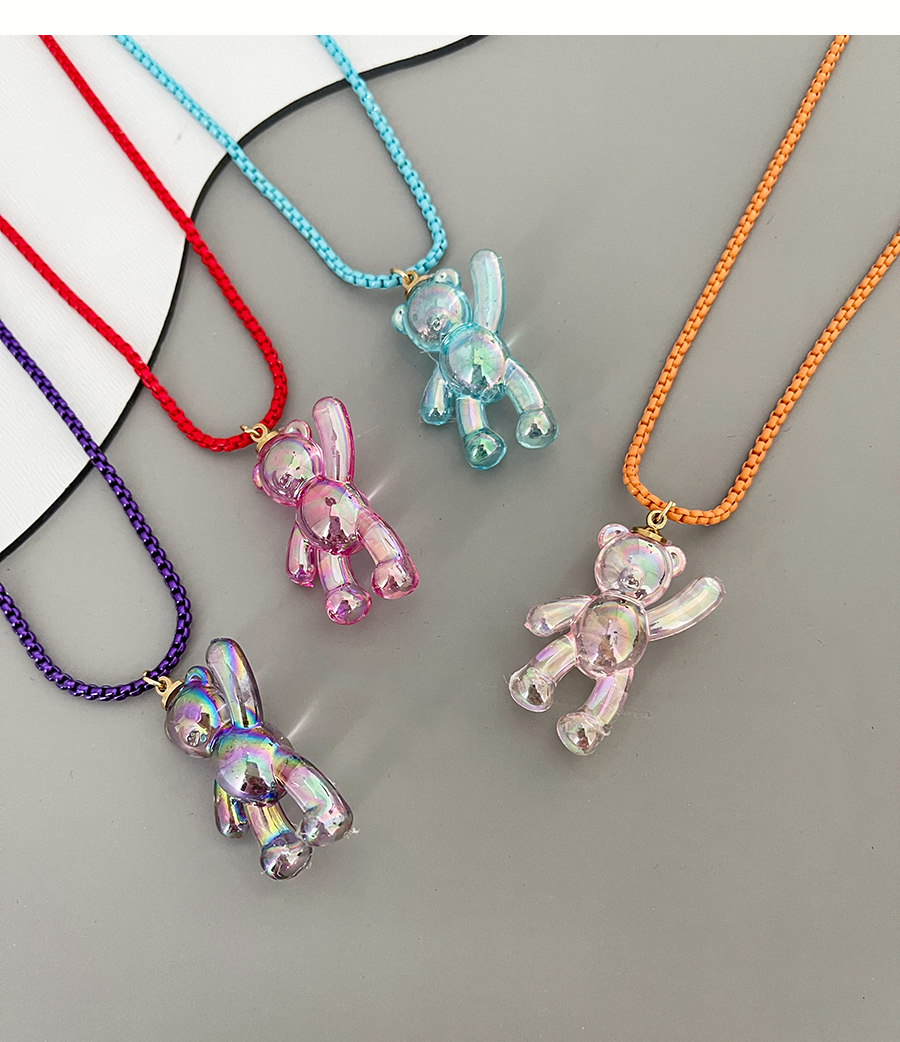 Fashion Purple Copper Resin Bear Pendant Necklace,Necklaces