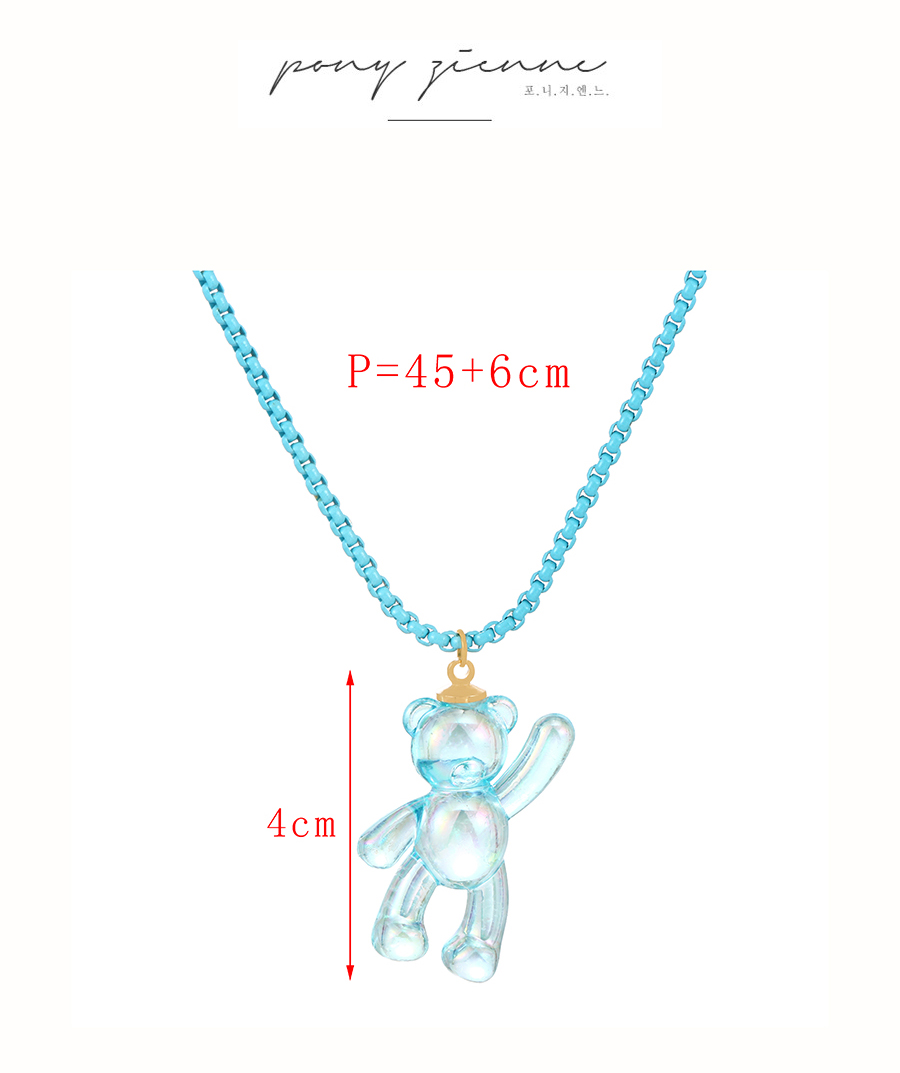 Fashion Blue Copper Resin Bear Pendant Necklace,Necklaces