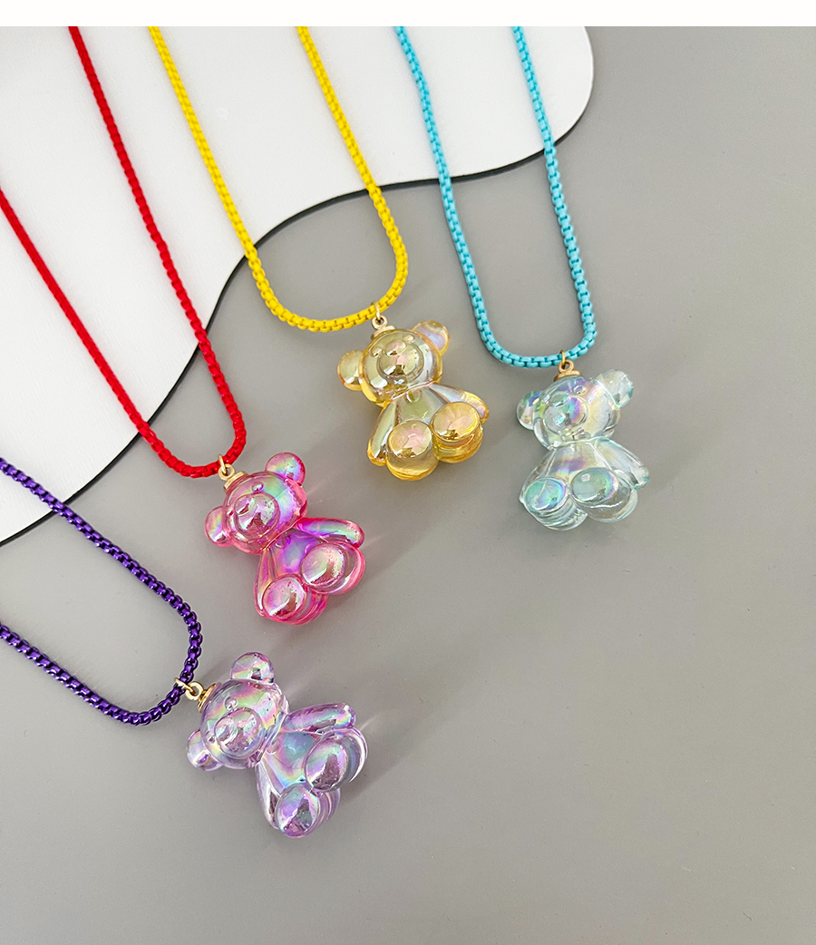 Fashion Yellow Copper Resin Bear Pendant Necklace,Necklaces