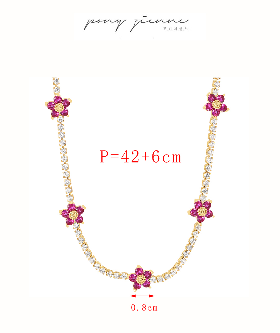 Fashion Red Bronze Zircon Flower Necklace,Necklaces