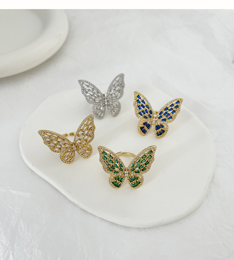 Fashion Royal Blue Bronze Zircon Butterfly Ring,Rings