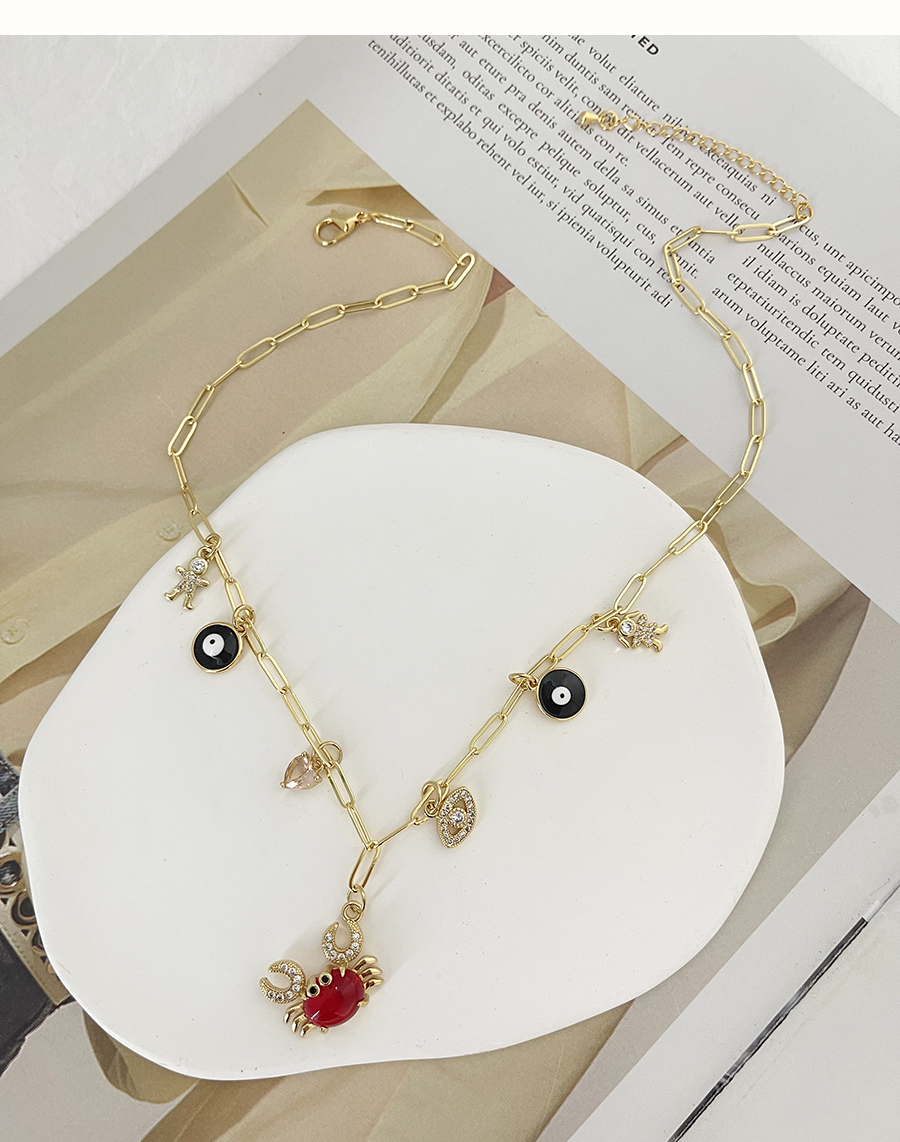 Fashion Blue Bronze Zircon Eye Crab Heart Pendant Necklace,Necklaces