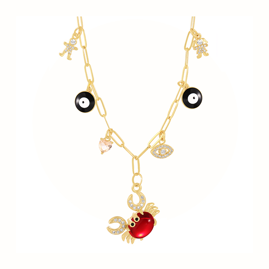 Fashion Red Bronze Zircon Eye Crab Heart Pendant Necklace,Necklaces