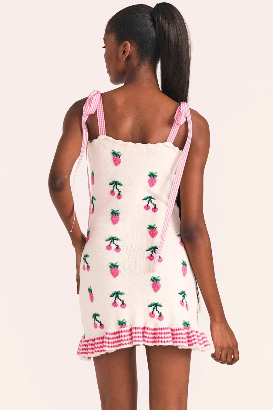 Fashion White Cherry Knit Slip Dress,Mini & Short Dresses