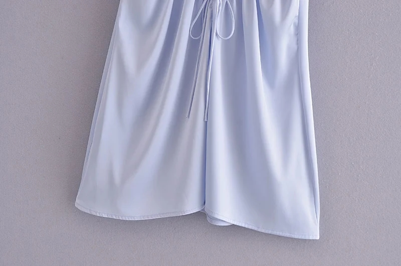 Fashion Blue Floral-embroidered Crinkled-satin Slip Dress,Mini & Short Dresses