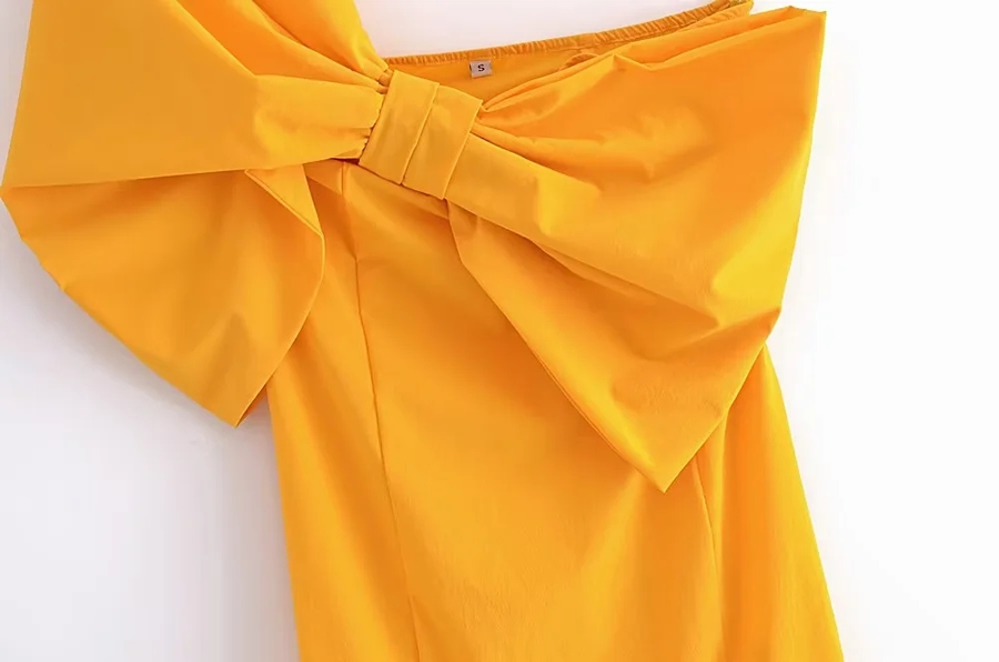 Fashion Orange Bow One Shoulder Dress,Mini & Short Dresses