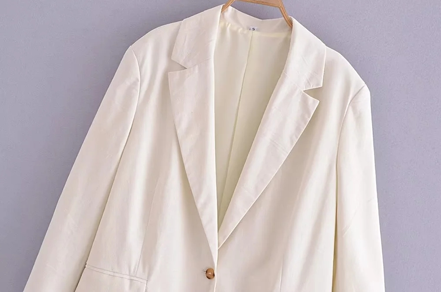 Fashion White Woven Lapel Pocket Blazer,Coat-Jacket