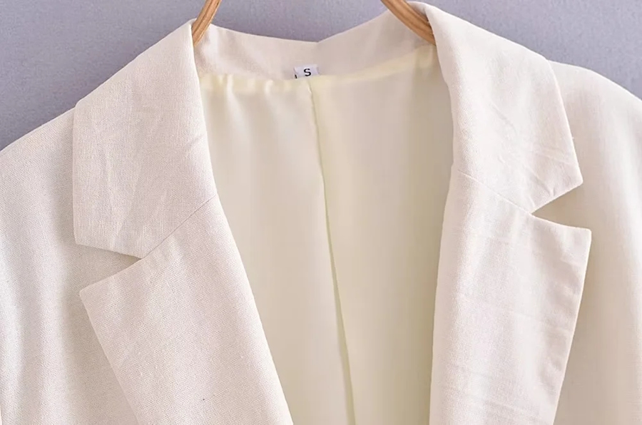 Fashion White Woven Lapel Pocket Blazer,Coat-Jacket