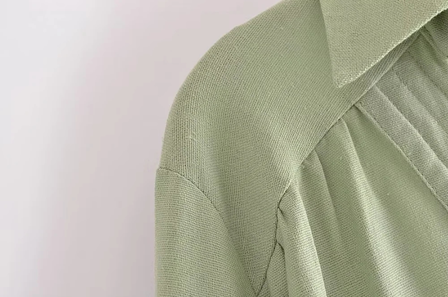 Fashion Green Woven Lapel V-neck Shirt,Blouses