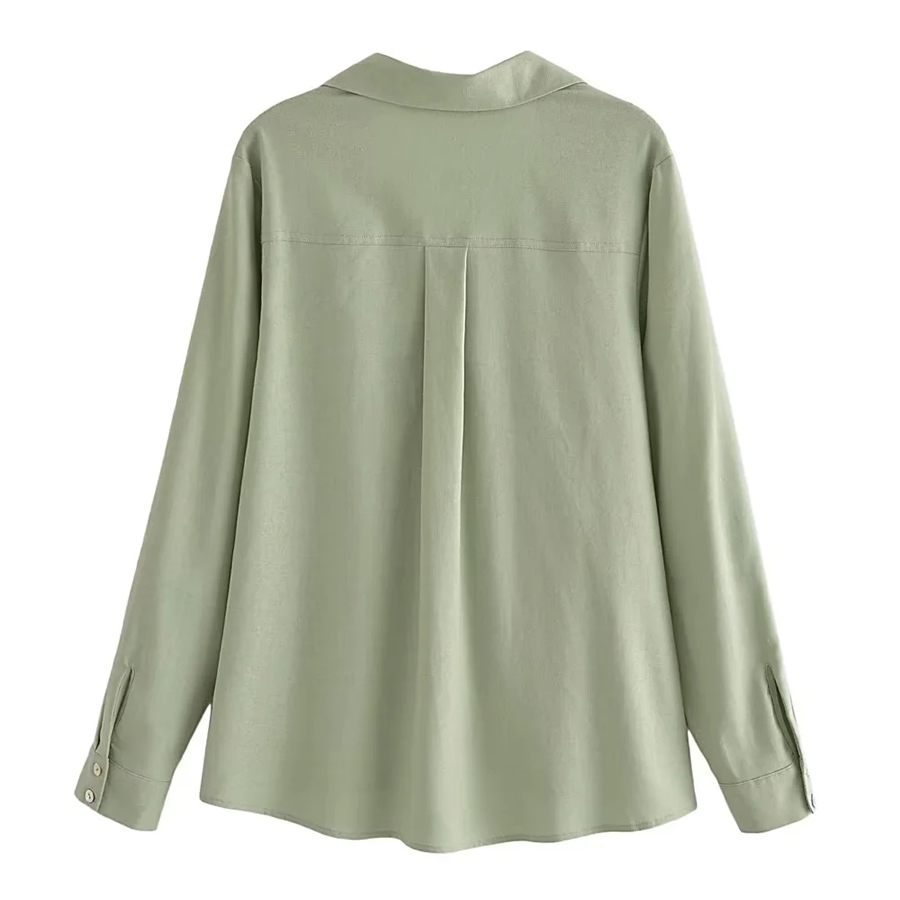 Fashion Green Woven Lapel V-neck Shirt,Blouses
